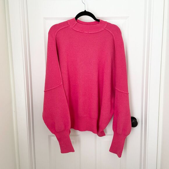 Women Free People Easy Street Tunic Sweater Oversized in Hot Pink Sz Extra Small - Picture 2 of 7